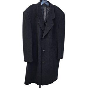 Oscar De La Renta Mens Wool Cashmere Trench Long Button Front Jacket Black